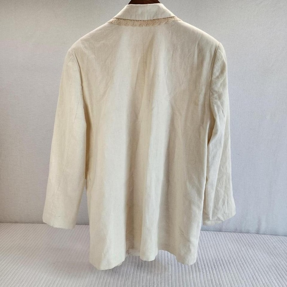 Vintage Applique Blazer Cream Beige Buttoned Career Jacket 80's L - Picture 3 of 6